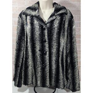 Chico's Sz 3 Faux Curly Fur Jacket Short Black & Gray Ombre Lined Soft Women's L